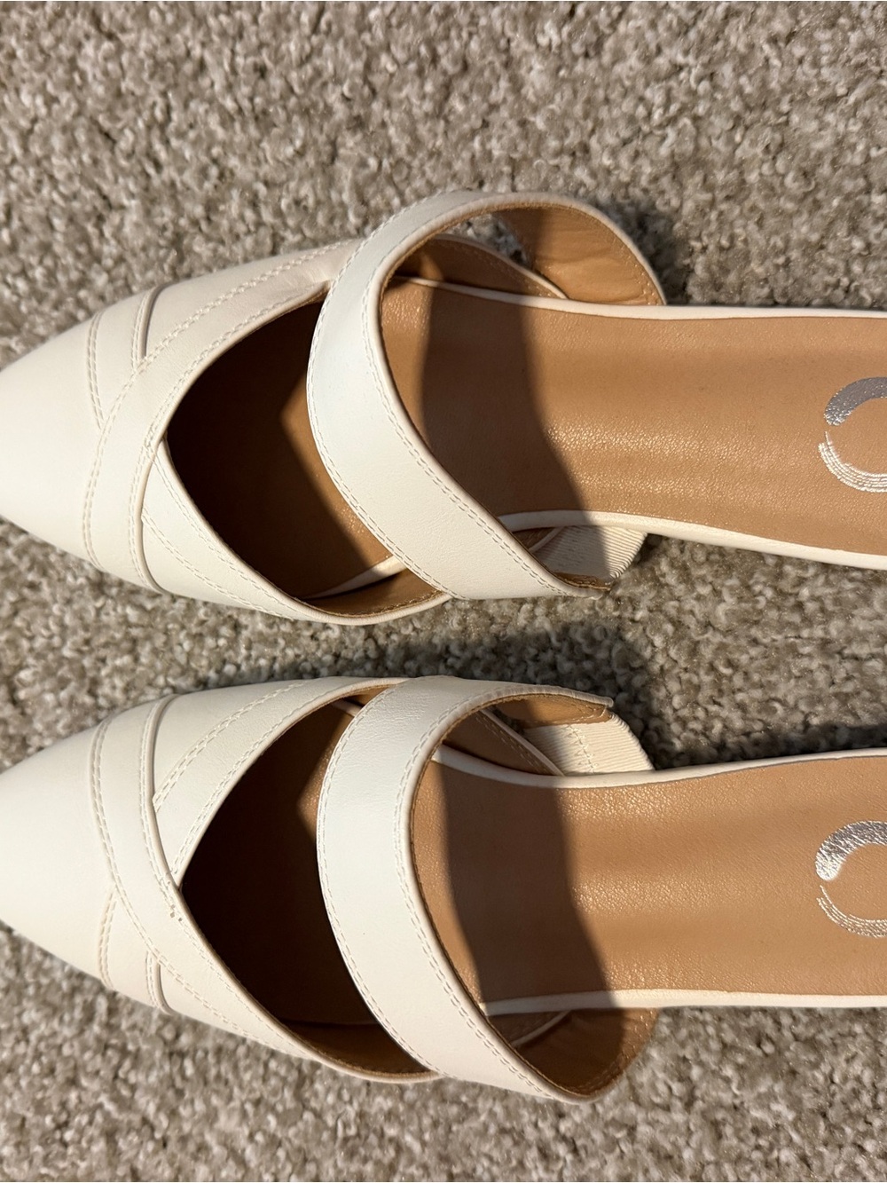 Pointed Toe Cream Slide Mules with Double Strap